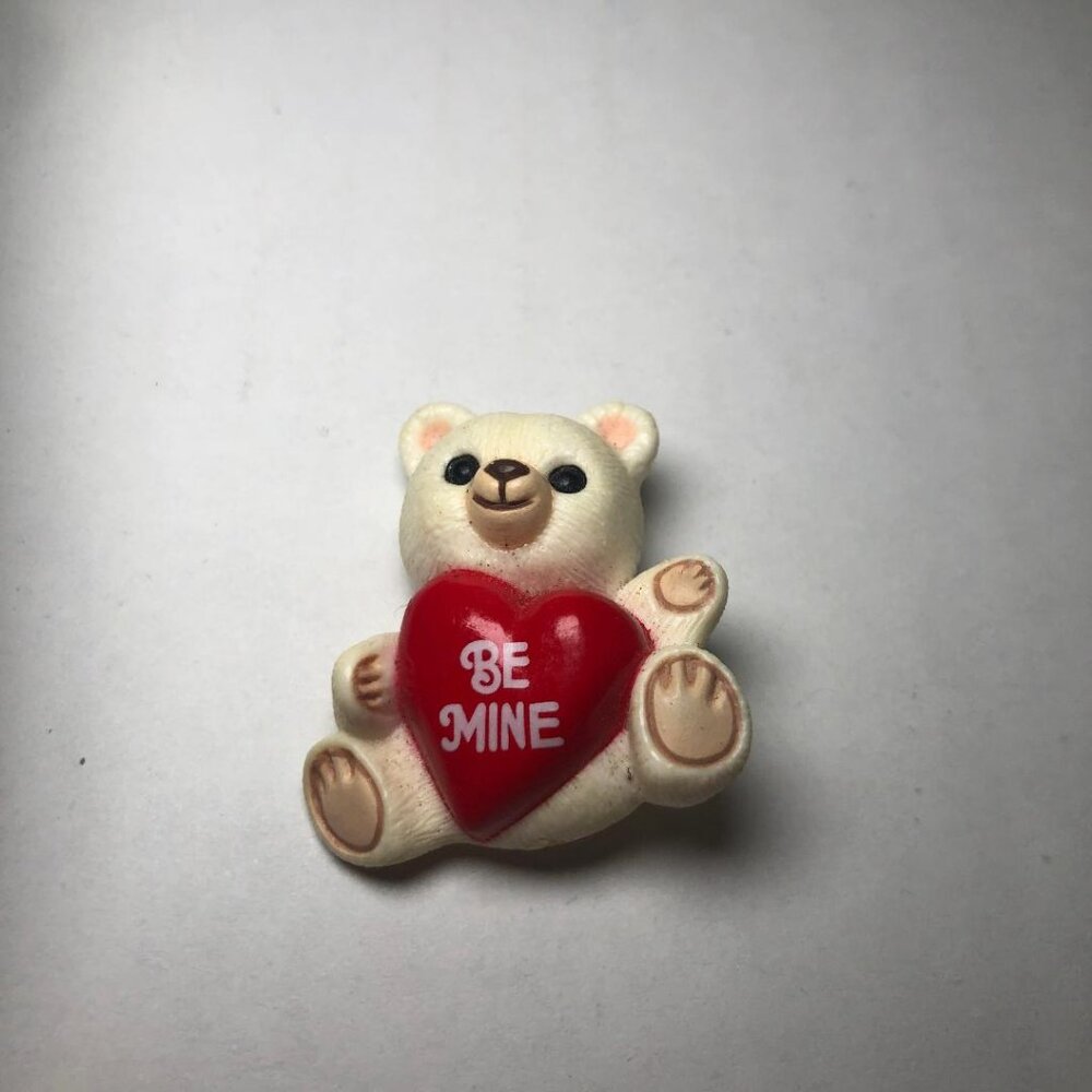 Ambassador Hallmark Vintage Valentine Lapel Pin ~ Be Mine Heart Teddy Bear